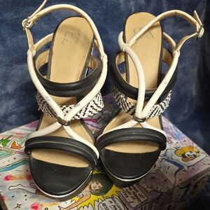 GX by Gwen Stefani Black and White Strappy Sandals